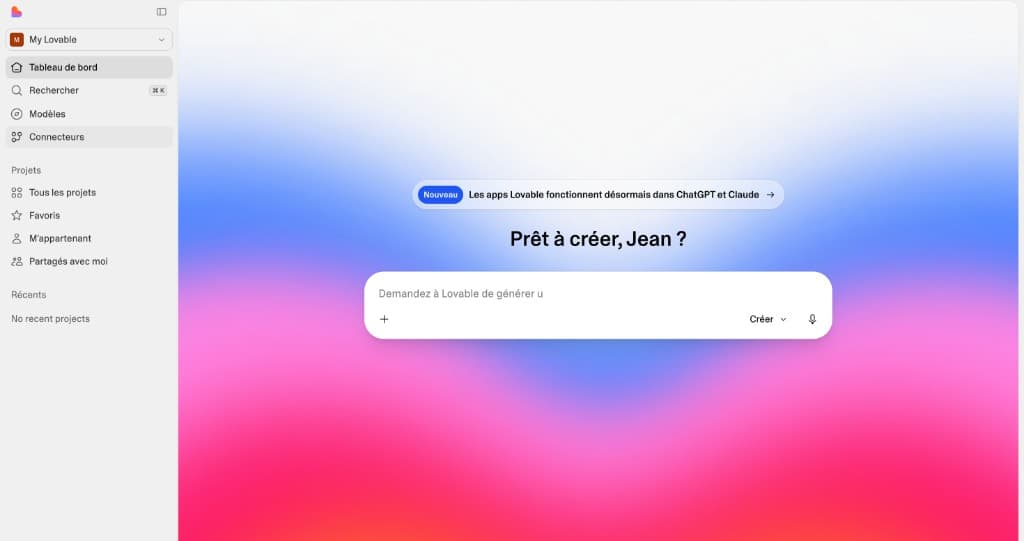 Lovable dashboard with Connectors in the sidebar