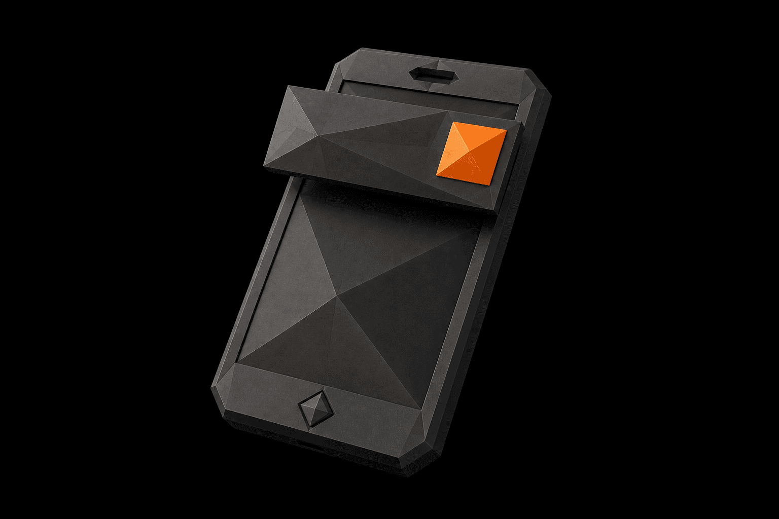 Zinc phone sculpture with a rising push banner