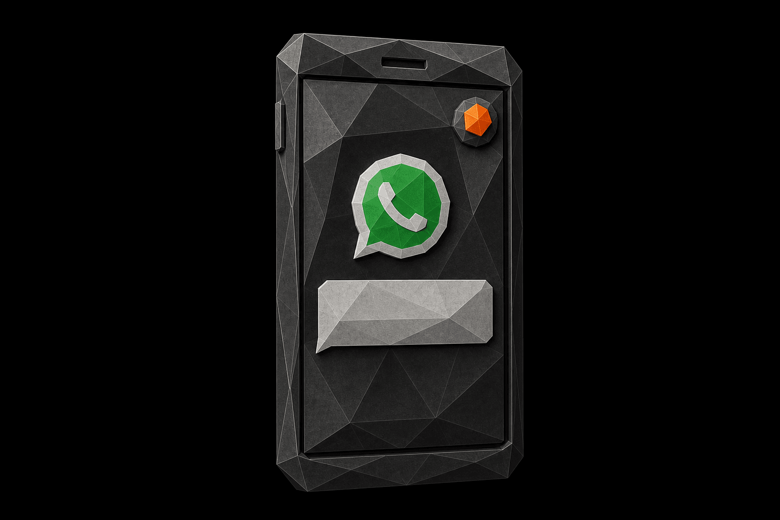 Zinc phone sculpture with a WhatsApp notification