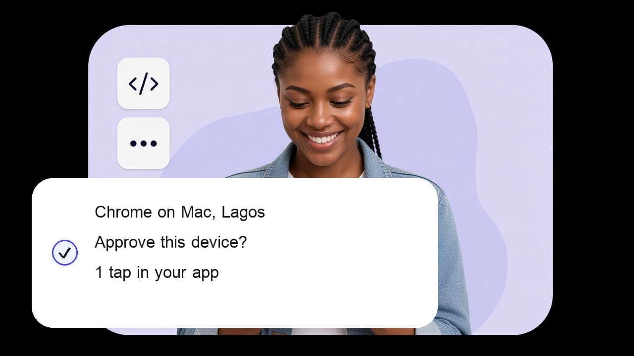 Developer in a denim jacket approving a new device on her phone