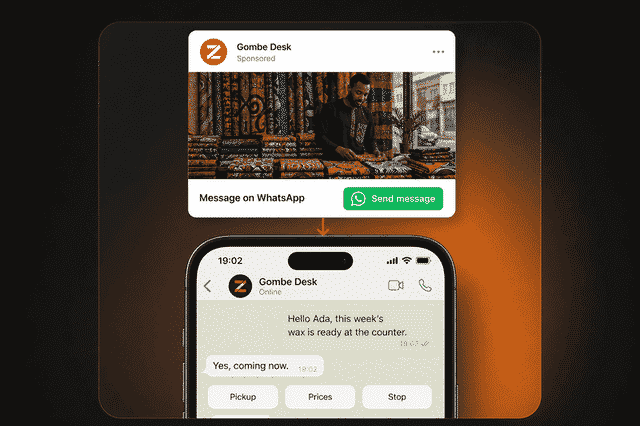 Sponsored offer opening a WhatsApp campaign chat
