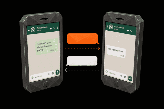 Two-way desk: two phones exchanging replies
