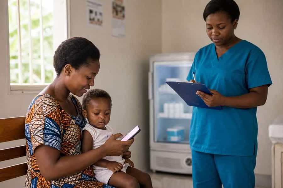Parent and child confirming a clinic slot on WhatsApp